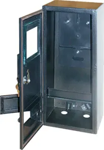 Корпус e.mbox.stand.n.f3.6.z.str металлический, под 3-ф. счетчик, пустая, навесной, 6 мод., с замком, уличная №1