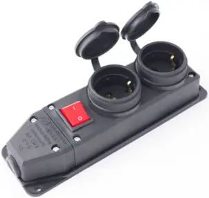 Розетка подвійна з захисною кришкою каучукова e.socket.rubber.029.2.16.s, з з/к, 16А, з вимикачем №1