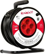 Подовжувач e.es.roll.4.25.z.b. барабанного типу, на котушці , з з/к, 25м, baby protect, провід 3х1,5кв.мм
