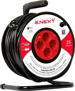 Удлинитель e.es.roll.4.25.z.b. барабанного типа, на катушке, с ж/к, 25м, baby protect, провод 3х1,5кв.мм №1