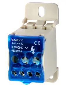 Блок розподільчий e.sn.pro. 80 на DIN-рейку, 80А (вхід 1*6,,,16 кв.мм/вихід 4*2,5...6, 2*2,5...16 кв.мм) №1