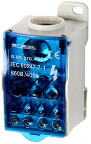 Блок розподільчий e.sn.pro. 400 на DIN-рейку, 400А (вхід 1*95,,,185 кв.мм/вихід 2*6...35, 5*2,5...16, 4*2,5...10 кв.мм) №1