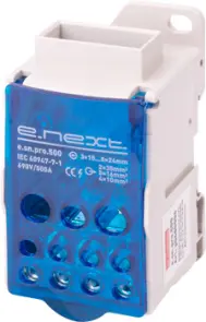 Блок розподільчий e.sn.pro.500 на DIN-рейку, 500А (вхід 1*3x15…24 мм шинний/вихід 2*6…35, 5*2,5...16, 4*2,5...10 кв.мм) №1