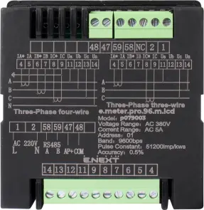 Аналізатор параметрів мережі e.meter.pro.96.m.lcd 96х96мм, АС 230В, 5А, 0-450В, RS-485 №3
