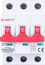 Модульный автоматический выключатель e.industrial.mcb.100.3.C10, 3 г, 10А, C, 10кА