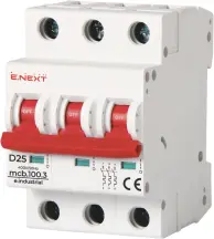 Модульный автоматический выключатель e.industrial.mcb.100.3.D.25, 3р, 25А, D, 10кА