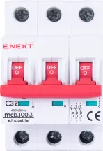 Модульный автоматический выключатель e.industrial.mcb.100.3.C32, 3 г, 32А, C, 10кА