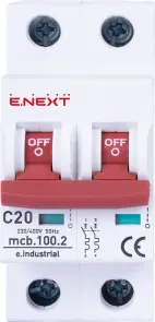 Модульный автоматический выключатель e.industrial.mcb.100.2.C20, 2 г, 20А, C, 10кА №3