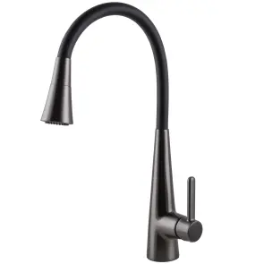 Змішувач для кухні Globus Lux LAZER Pro GLPR-203SM-GPлатунь Графіт,гофровилив Чорний з душ.насадкою №1
