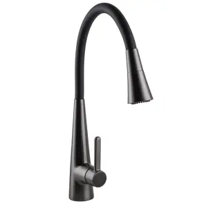 Змішувач для кухні Globus Lux LAZER Pro GLPR-203SM-GPлатунь Графіт,гофровилив Чорний з душ.насадкою №2