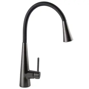 Змішувач для кухні Globus Lux LAZER Pro GLPR-203SM-GPлатунь Графіт,гофровилив Чорний з душ.насадкою №3