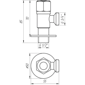 Кран кульовий кутовий Professional 1/2″х3/4″ NV-QP888 №2