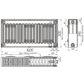 Радіатор сталевий 22/500х1600 низ-справа/бок OPTIMUM (без клапана INNER) №4