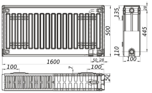 Радиатор стальной 22/500х1600 низ-справа/бок KALITE (без клапана OUTER) №4