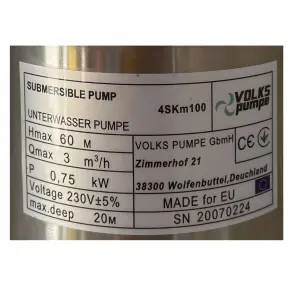 Насос скважинный вихревой VOLKS pumpe 4SKm100 0,75кВт + кабель 15м и пульт №5