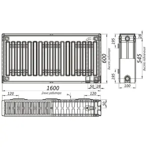 Радиатор стальной 22/600х1600 низ-справа/бок KALDE (без клапана OUTER) №6