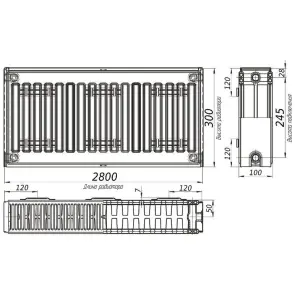Радіатор сталевий 22/300х2800 бок KALDE №7