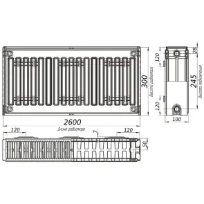 Радіатор сталевий 22/300х2600 бок KALDE №7