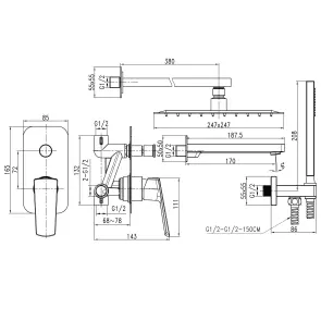 Смеситель для ванны встроенный TOPAZ LEXI TLG 21202-H21-BL №8