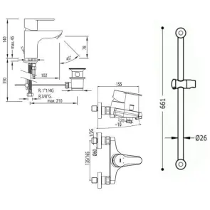 Комплект змішувачів TRES BM-TRES 13456780IN-BOX (для умивальника та ванни),душ. лійка,шланг,штанга - 3 в1 №3