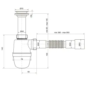 Сифон OPTIMUM 1 1/2″*40 для умивальника та мийки з литим випуском та гофротрубою 40*40/50 OPTI-11043 №8