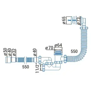 Сифон ″Waterstal″для ванны регулируемый Click-Clack с гибкой трубой 32/40/50 (А - 18089) №4