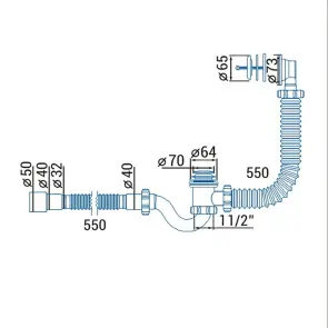 Сифон ″Waterstal″ для ванны Click-Clack с гибкой трубой 32/40/50 (А - 14089) №4