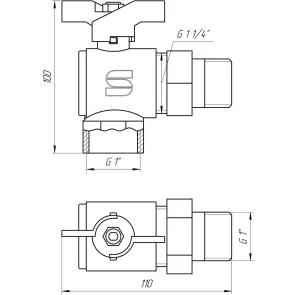 Кран кульовий кутовий з американкою SELBA 1″ SL1543 №2