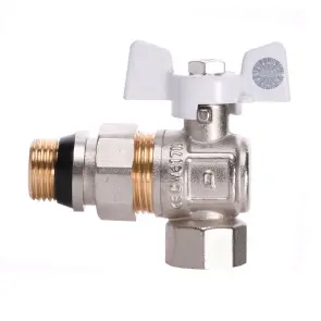 Кран шаровый угловой с американкой Q PROFESSIONAL QP004 PN40 1/2″ антипротечка, Белая бабочка №1