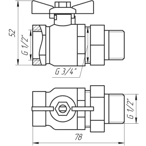 Кран кульовий ARCO 1/2″ SENA 154103 прямий з американкою (754103) №3