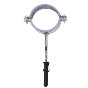 Хомут в сборе CR 2 1/2″ (70-80мм) с винтом-шурупом 8*100 и дюбелем в уп., серый №1
