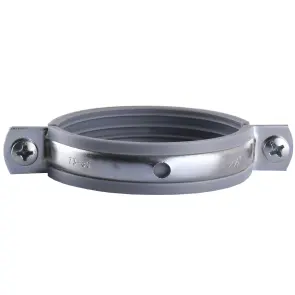 Хомут в сборе CR 2 1/2″ (70-80мм) с винтом-шурупом 8*100 и дюбелем в уп., серый №4