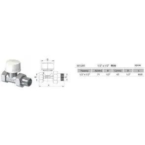 Кран радиаторный прямой ARCO 1/2″ под термоголовку 501285 TB285 M30 №2