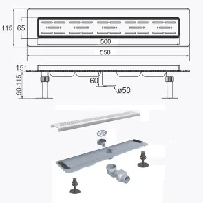 Трап лінійний душовий TILLO TM009-50 50см №6