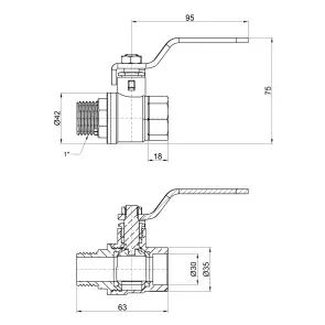 Кран кульовий Thermo Alliance Base 1" ВЗ для води (важіль) SD605W25 №3