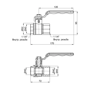 Кран шаровой Thermo Alliance Standart 1" 1/4 ВР для воды (рычаг) SD600NW32PN40 №4