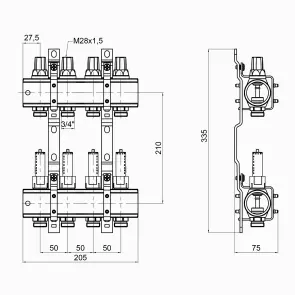 Коллектор Icma 1" 4 выхода, с расходомерами №K013 №2