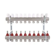 Коллектор латунный с расходомерами и евроконусами Thermo Alliance Standart 1" на 10 выходов TAS235W10E