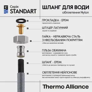 Шланг для подключения смесителя Thermo Alliance Standart (пара) 40 см NYLON M10x1/2"В TAS386W40 №10