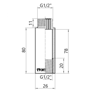 Thermo Alliance Forte Подовжувач хромований 1/2"ВЗ 80 мм TAF1301580 №3