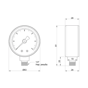 Манометр Icma 1/4" 0-10 бар, нижнє підключення №244 №2