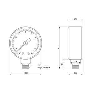 Манометр Icma 1/4" 0-6 бар, нижнє підключення №244 №2