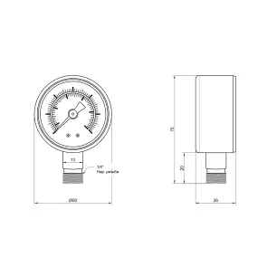 Манометр Thermo Alliance Standart 10 бар 1/4", нижнє підмикання SD17010B №2