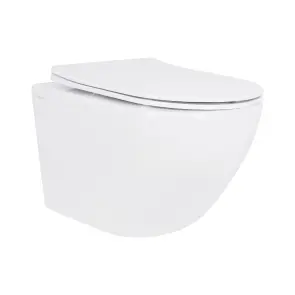 Унітаз підвісний Jay Rimless 485×360×320 мм, White, з сидінням Slim Duroplast/ Soft-close/ Quick Relase QT07335177RW Qtap №1
