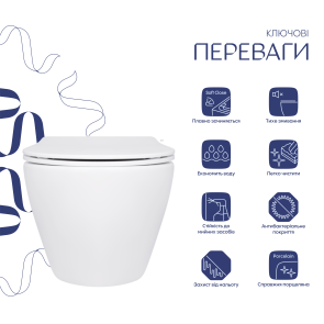Унітаз підвісний Jay Rimless 485×360×320 мм, White, з сидінням Slim Duroplast/ Soft-close/ Quick Relase QT07335177RW Qtap №3