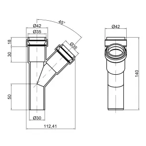 Тройник канализационный TA Sewage 32, 45° №2