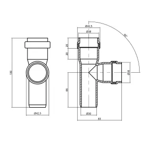 Тройник канализационный TA Sewage 32, 90° №2
