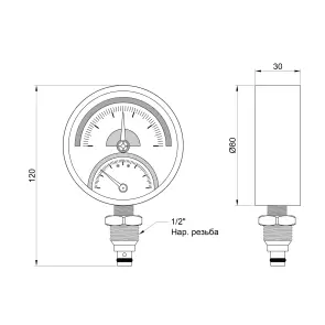 Термоманометр Thermo Alliance Standart 80 мм 1/2", нижнее подключение SD17210B №6