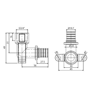 Кут натяжний Icma №1040 d25х3,5-3/4"В настінний 851040AEGX05 №2