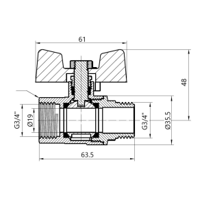Кран шаровой Thermo Alliance Base 3/4" ВЗ для газа (бабочка) SD607G20 №2